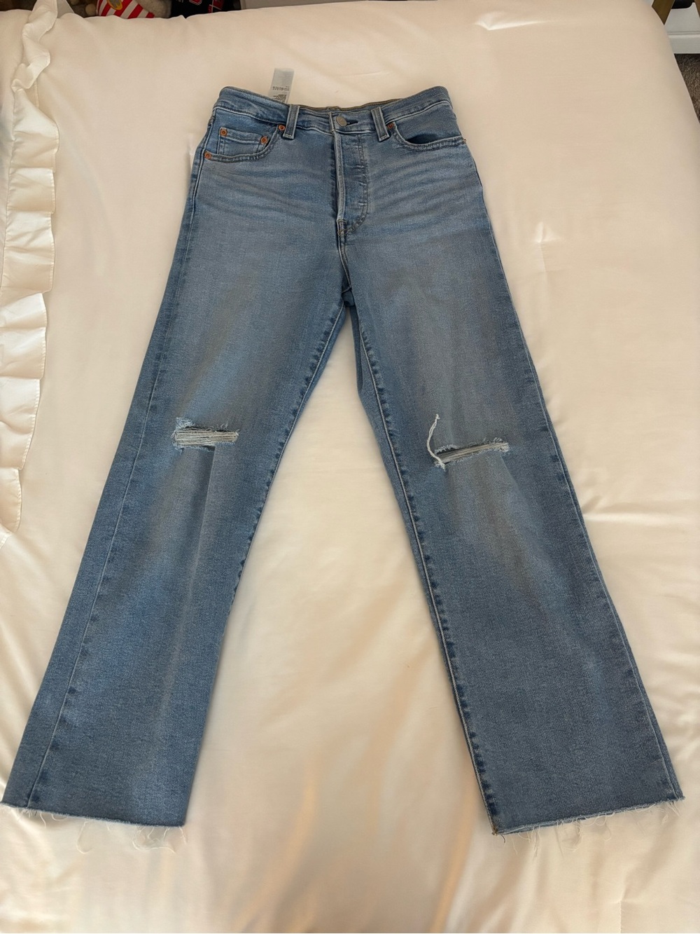 Levi's Light Blue High-Rise Distressed Straight Jeans
